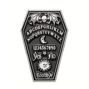 Coffin Ouija Board Silver Tone Black Enamel Pin